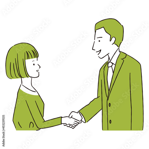 手描き1color　 握手　ビジネスマッチング ビジネス男女