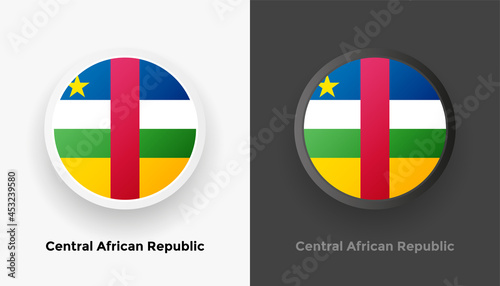 Set of two Central African Republic flag buttons in black and white background. Abstract shiny metallic rounded buttons with national country flag