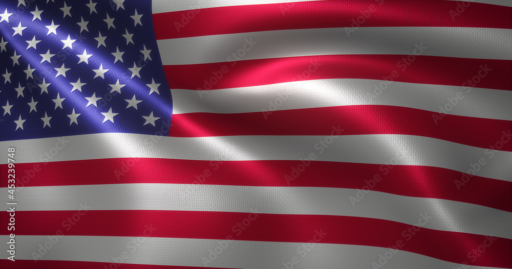American Flag, United States of America flag with waving folds, close up view, 3D rendering American Flag, United States of America flag with waving folds, close up view, 3D rendering