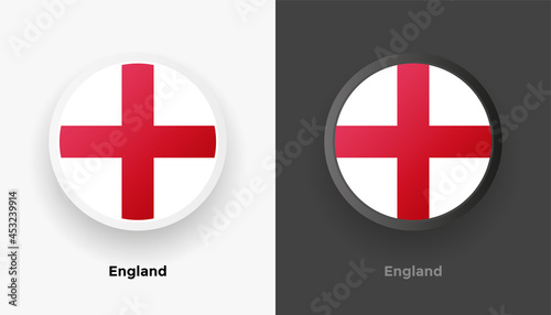 Set of two England flag buttons in black and white background. Abstract shiny metallic rounded buttons with national country flag