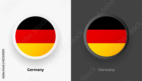 Set of two Germany flag buttons in black and white background. Abstract shiny metallic rounded buttons with national country flag