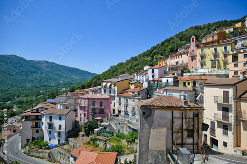 Panoramic view of Castelluccio Superiore, a small town in the mountains of the province of Potenza.