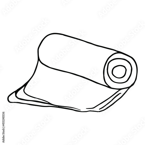 Hand drawn warm plaid. Black and white vector illustration in doodle style. Cozy warm blanket. Interior, cozy home, warmth, single element for design, minimalism, monochrome