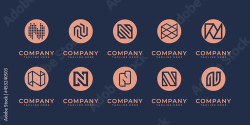 Set of abstract initial n.monogram logo design, icons for business of luxury,elegant and random.
