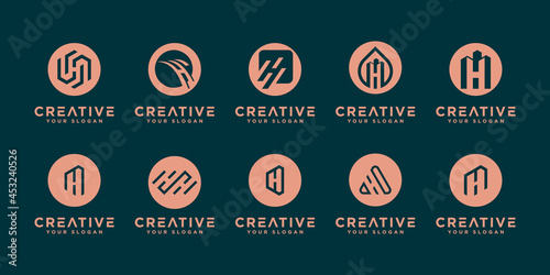 Set of abstract initial h.monogram logo design, icons for business of luxury,elegant and random.