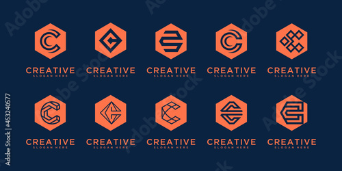 Set of creative monogram initial letter c. modern minimal logo design template.