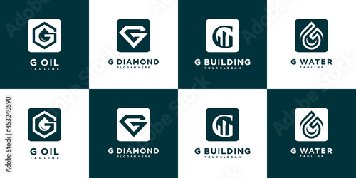 Set of abstract initial g.monogram logo design, icons for business of luxury,elegant and random.