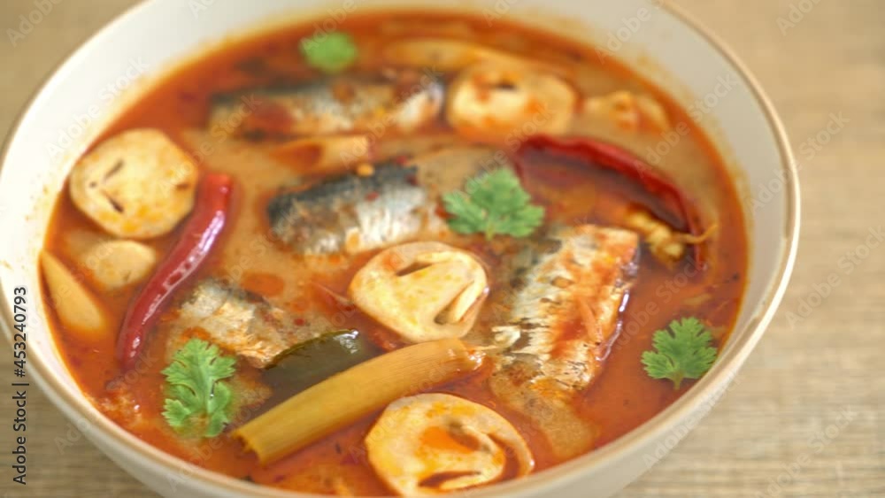 Tom Yum canned mackerel in spicy soup - Asian food style Tom Yum canned mackerel in spicy soup - Asian food style