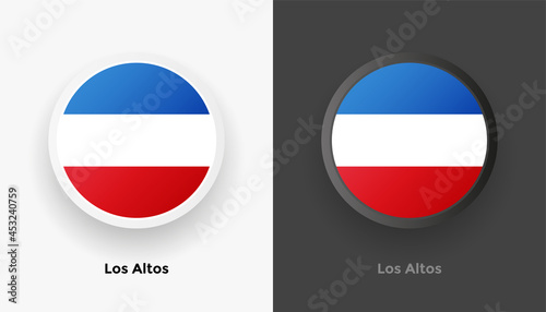 Free Download Set of two Los Altos flag buttons in black and white background. Abstract shiny metallic rounded buttons with national country flag - GFXLoad