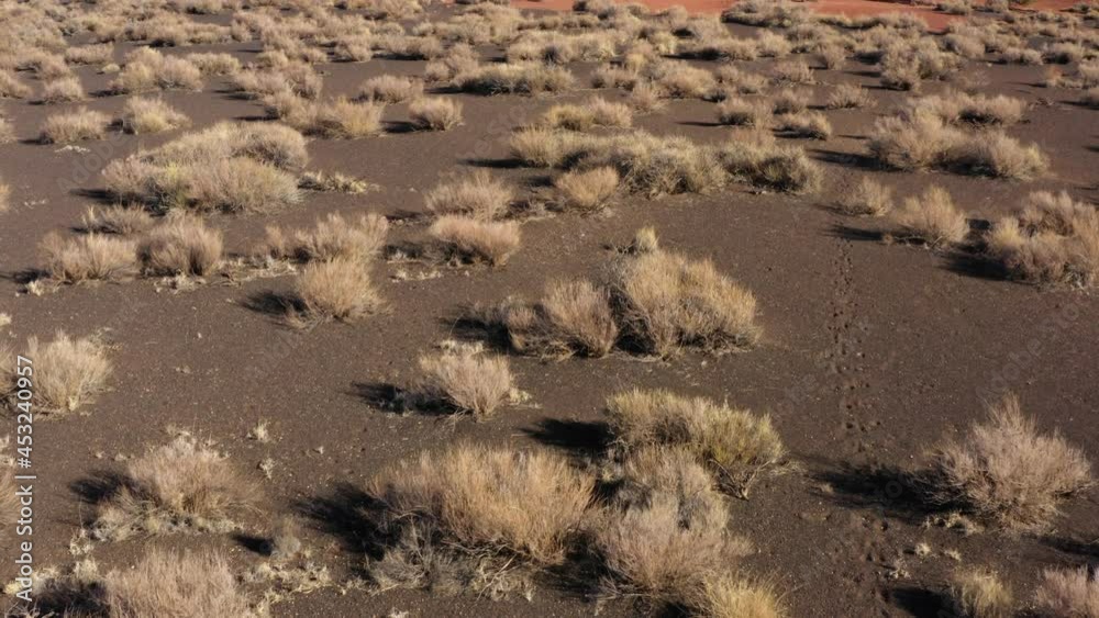 Reveal shot of Wukoki Pueblo ruins. Aerial dolly in. Native American architectural heritage in the desert Reveal shot of Wukoki Pueblo ruins. Aerial dolly in. Native American architectural heritage in the desert