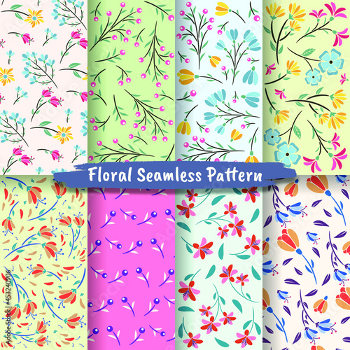 Set Of Abstract Floral Seamless Pattern