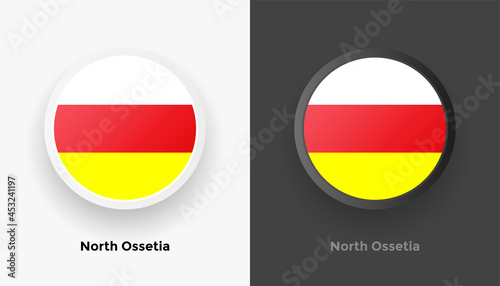 Free Download Set of two North Ossetia flag buttons in black and white background. Abstract shiny metallic rounded buttons with national country flag - GFXLoad