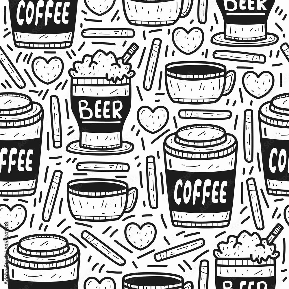 coffee pattern designs illustration for clothing, wallpapers, backgrounds, posters, books, banners and more