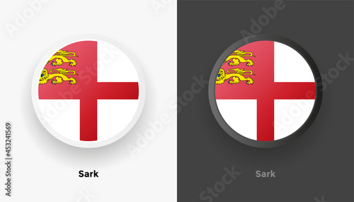 Set of two Sark flag buttons in black and white background. Abstract shiny metallic rounded buttons with national country flag photo