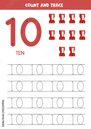 Tracing numbers worksheet with cute kawaii sharpeners.