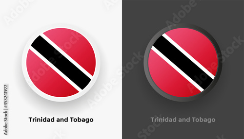 Free Download Set of two Trinidad and Tobago flag buttons in black and white background. Abstract shiny metallic rounded buttons with national country flag - GFXLoad