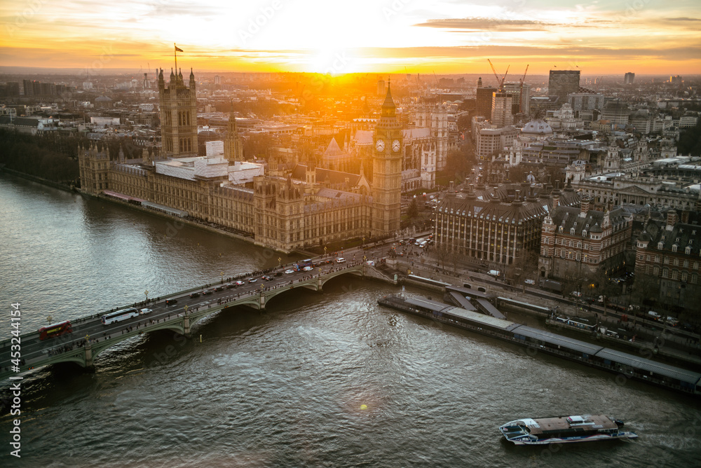 view of the river thames at sunset