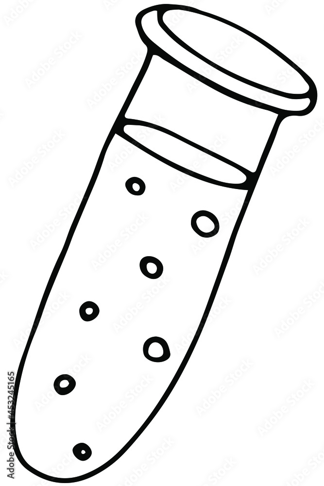 test tube for chemistry lesson, experiments and experiments, vector illustration in doodle style with black outline, coloring book test tube for chemistry lesson, experiments and experiments, vector illustration in doodle style with black outline, coloring book