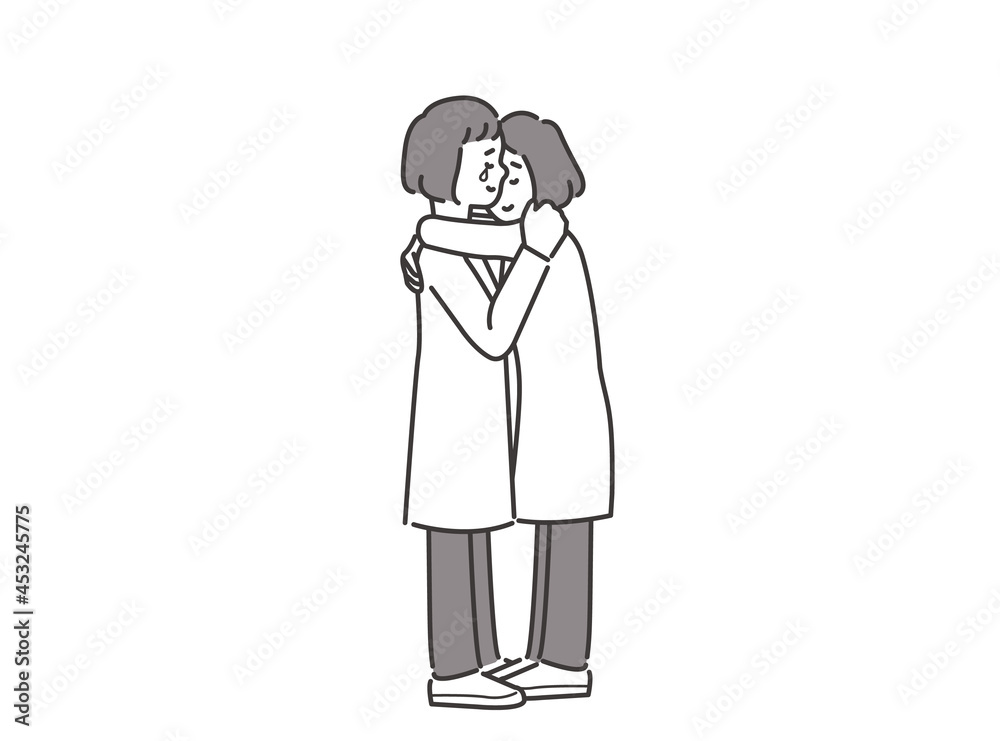 Fototapeta premium 抱き合うふたりの人 モノクロ