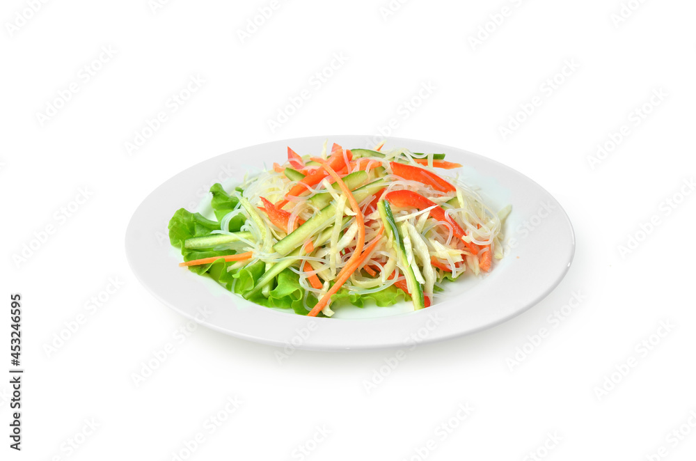fresh vegetable salad,on white plate isolated on white