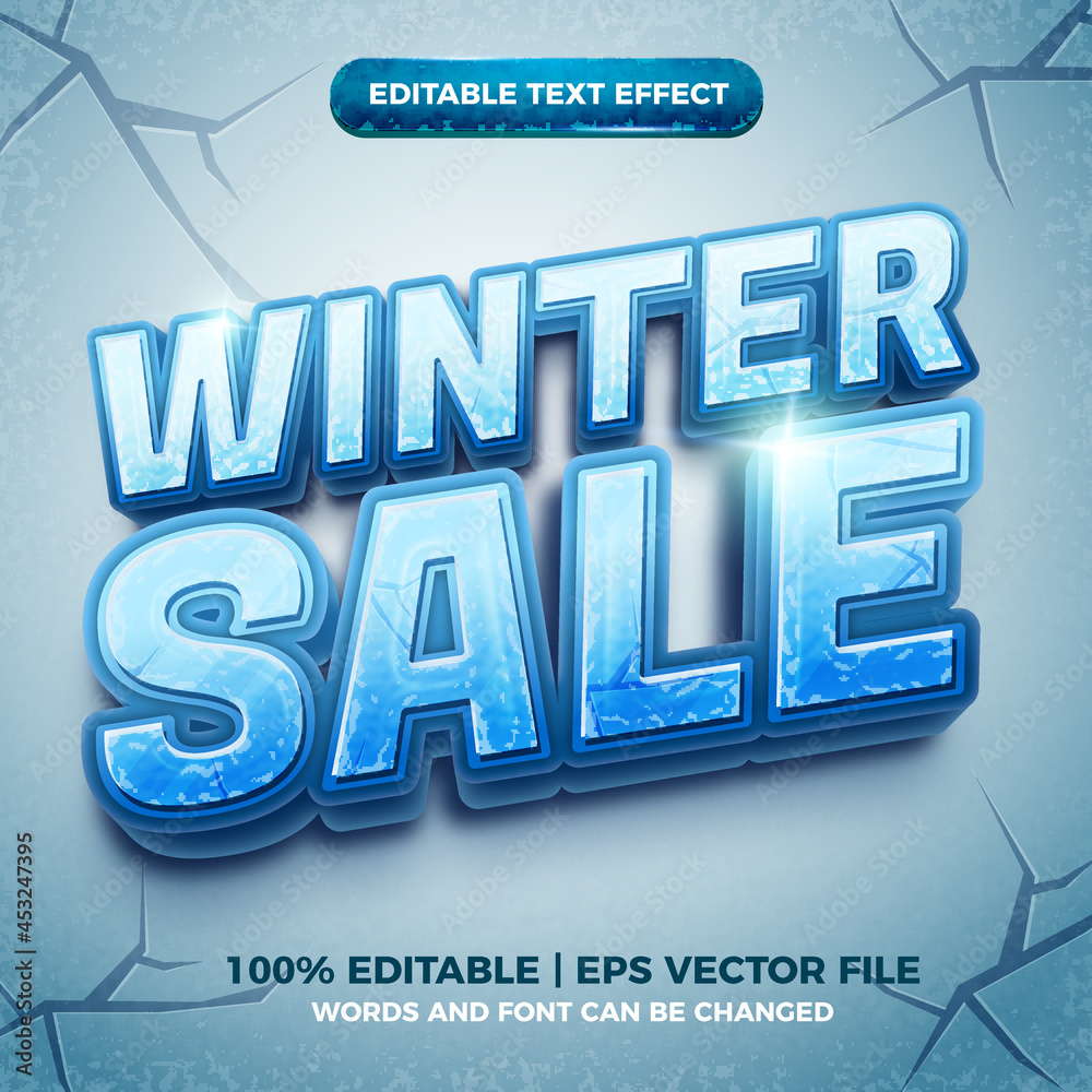 winter sale 3d frozen ice editable text effect