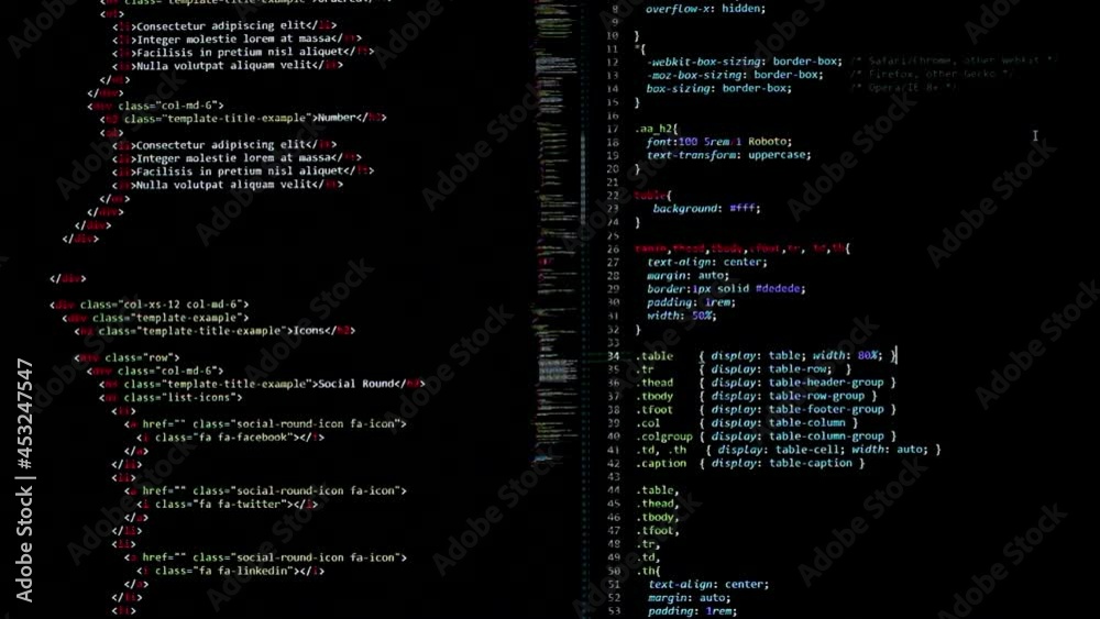 developer software source code on monitor screen. writing script of ...