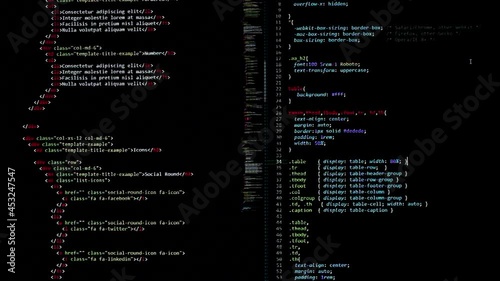 developer software source code on monitor screen. writing script of software developer. program coding. programmer editing code background. Technology background close up shot.