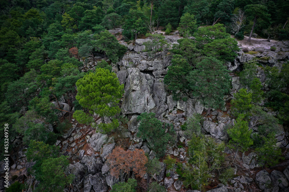 aerial view rock of the lady jouanne in larchant