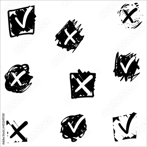 Yes, a tick and no cross on a vector doodle background for presentations, banner design, creatives and tutorials, manuals.