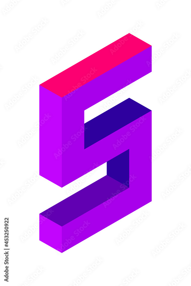 Purple number 5 in isometric style. Isolated on white background. Learning numbers, serial number, price, place. Purple number 5 in isometric style. Isolated on white background. Learning numbers, serial number, price, place.