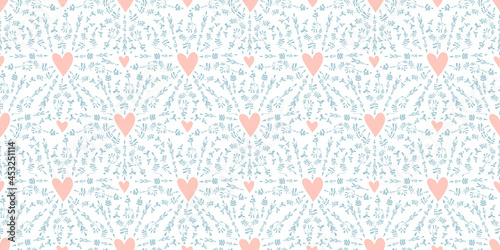 Abstract contemporary style seamless pattern with creative arrows and hearts in minimalism aesthetic, retro background.