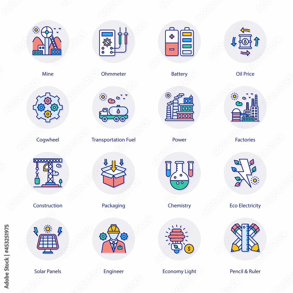 Industry and Services Flat Circle Icons - Vectors