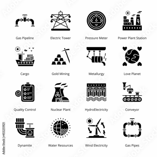 Industry and Services  Glyph Icons - Solid, Vectors
