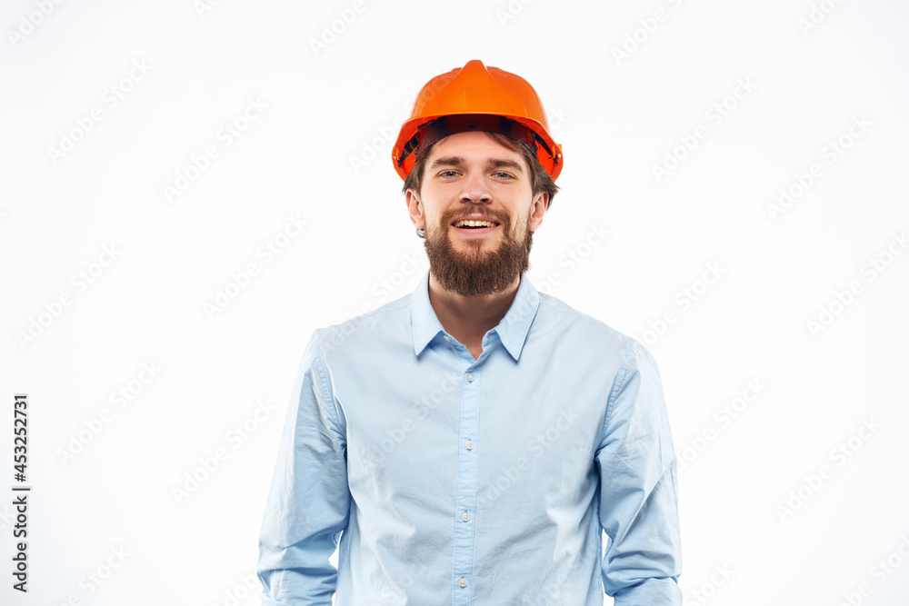 surprised man work in the construction industry protective uniform