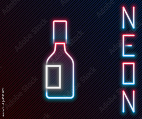 Glowing neon line Tabasco sauce icon isolated on black background. Chili cayenne spicy pepper sauce. Colorful outline concept. Vector