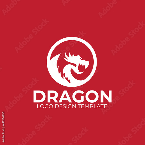 Circular emblem white dragon logo design