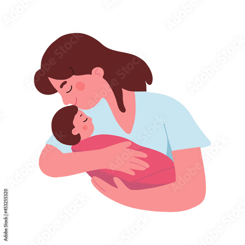 young mother hugs her baby with love and affection