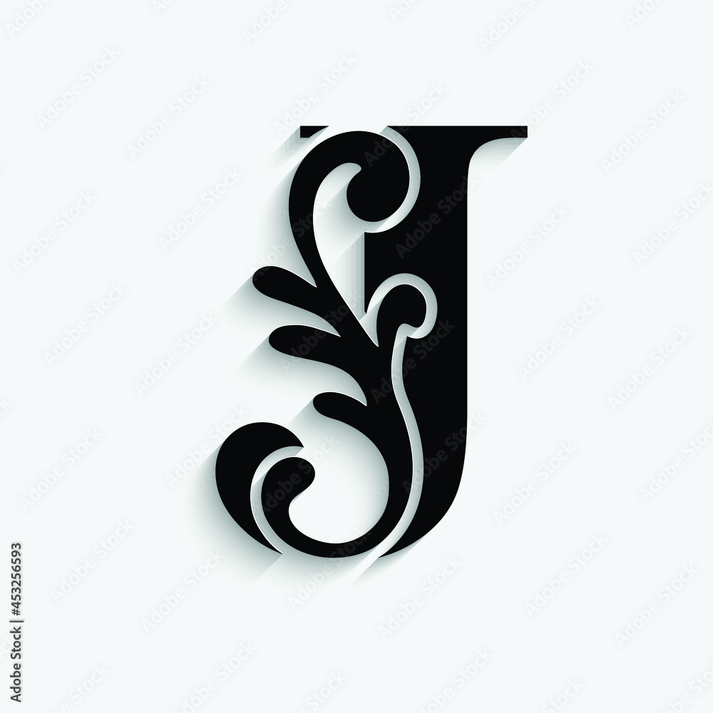 letter J flower ornament. Vector logo. Monogram alphabet