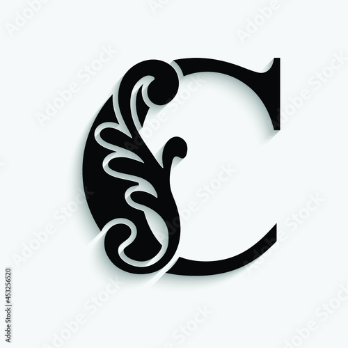 letter C flower ornament. Vector logo. Monogram alphabet. Beautiful floral capital letters 