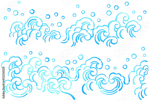 水しぶきを上げている波模様のイラスト【横のデザイン】