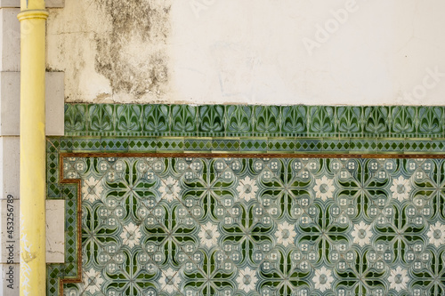 Panel of azulejos art nouveau style in the ruins of the disused railway station in Lagos, Algarve, portuga