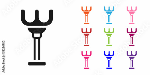 Black Rake toy icon isolated on white background. Children toy for beach games. Set icons colorful. Vector