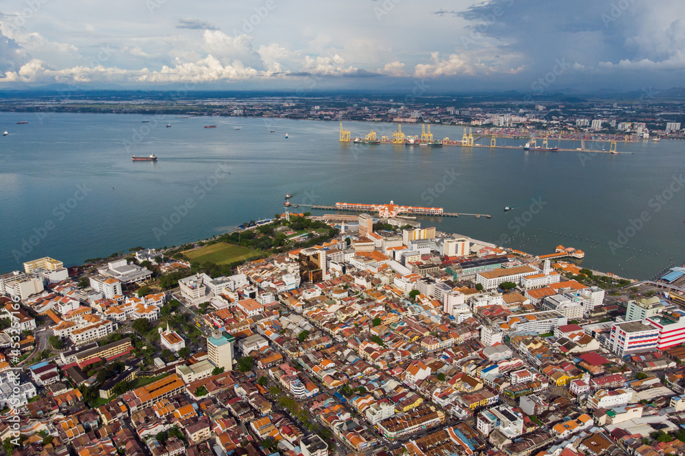 Aerial view of the coast of Georgetown, Penang island. Aerial view of the coast of Georgetown, Penang island.