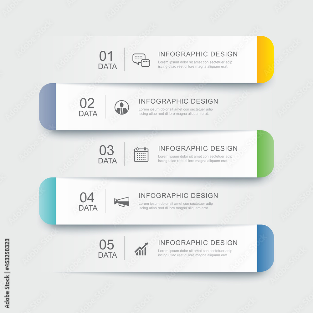 5 data infographics tab paper index template. Vector illustration abstract background. - obrazy, fototapety, plakaty 
