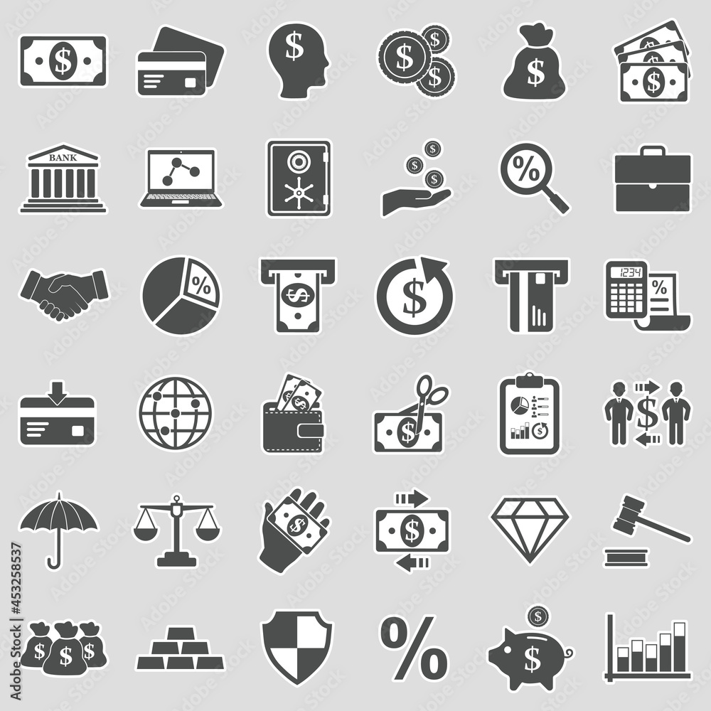 Finance Icons. Sticker Design. Vector Illustration. Finance Icons. Sticker Design. Vector Illustration.