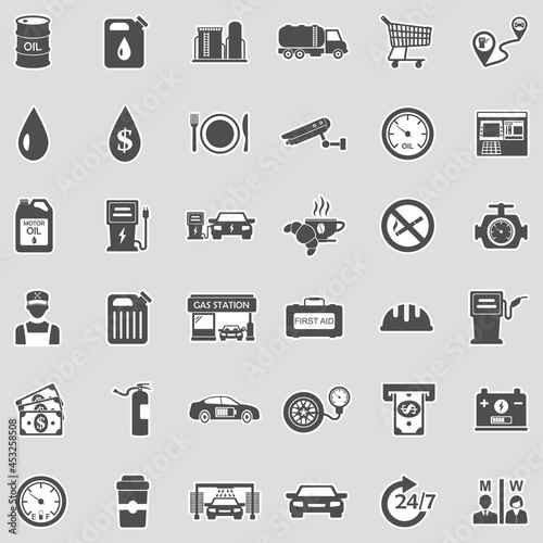 Gas Station Icons. Sticker Design. Vector Illustration.
