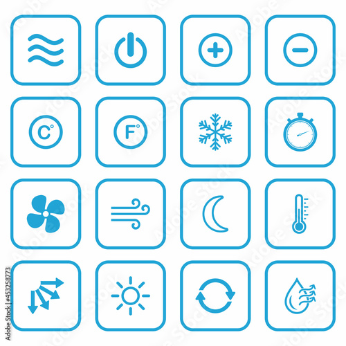 air conditioning button icon set, ventilation icon vector sign symbol