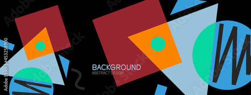 Abstract background. Blocks, lines, triangles, circles composition. Techno or business concept for wallpaper, banner, background, landing page