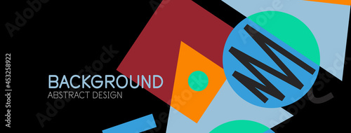 Abstract background. Blocks, lines, triangles, circles composition. Techno or business concept for wallpaper, banner, background, landing page