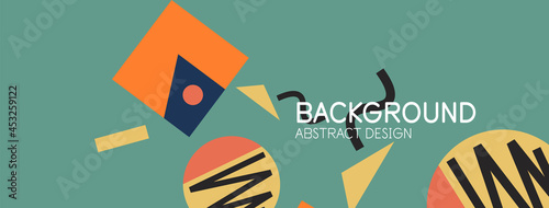 Abstract background. Blocks, lines, triangles, circles composition. Techno or business concept for wallpaper, banner, background, landing page